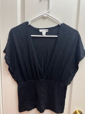 Kenar Black V-Neck Button Front Blouse